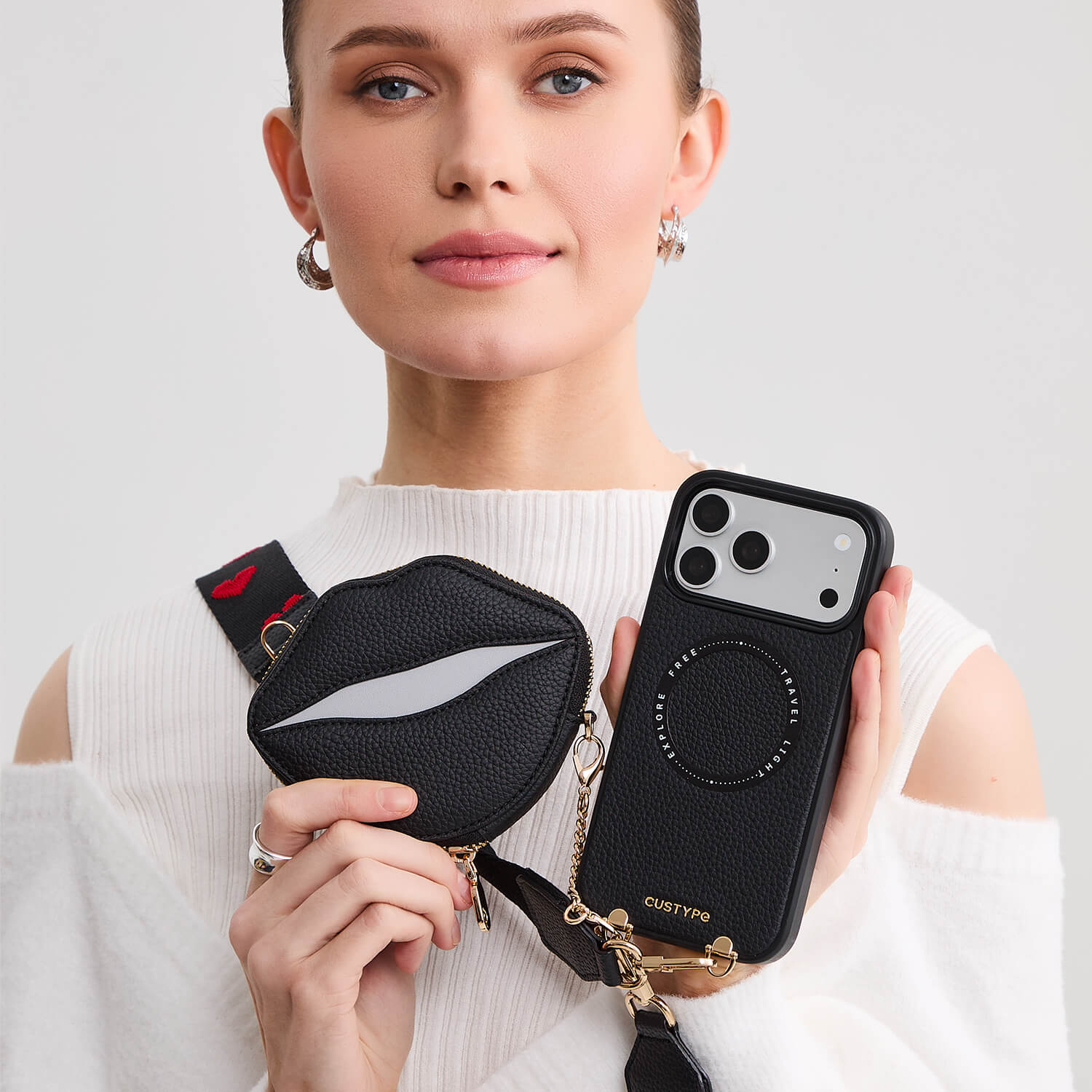 ルトリー・キス ― マグネット式リップポーチ付き iPhone クロスボディケース