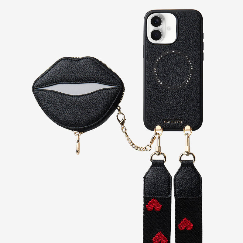 Sultry Kiss- iPhone Crosssbody Case with Magnetic Lip Pouch - iPhone 16 E