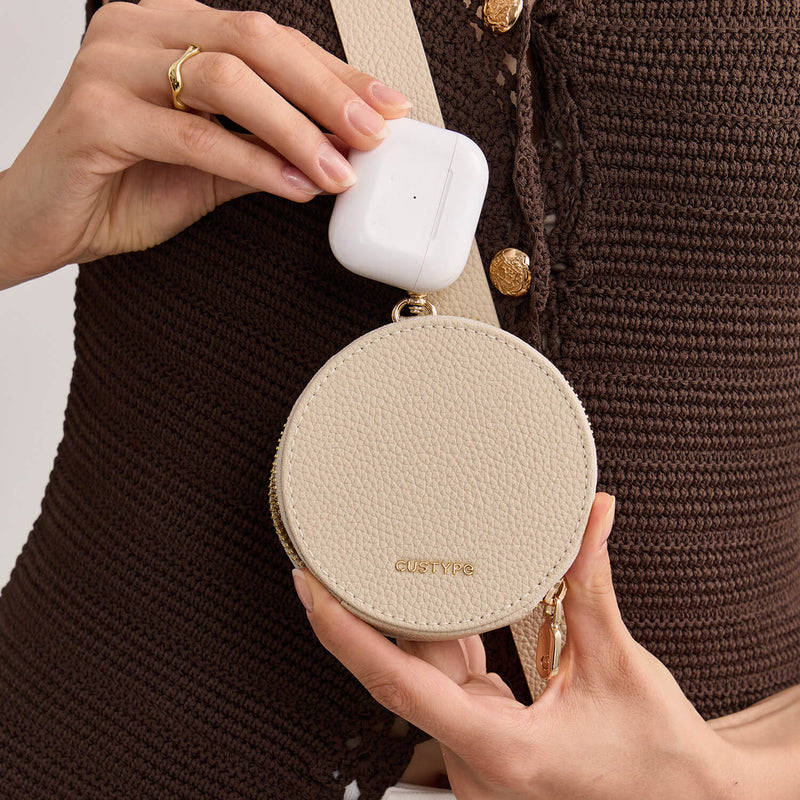 beige Round pouch for storage airpods
