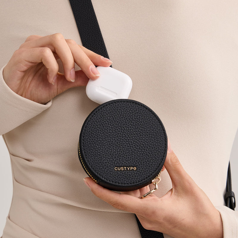 Balck round pouch storage airpods