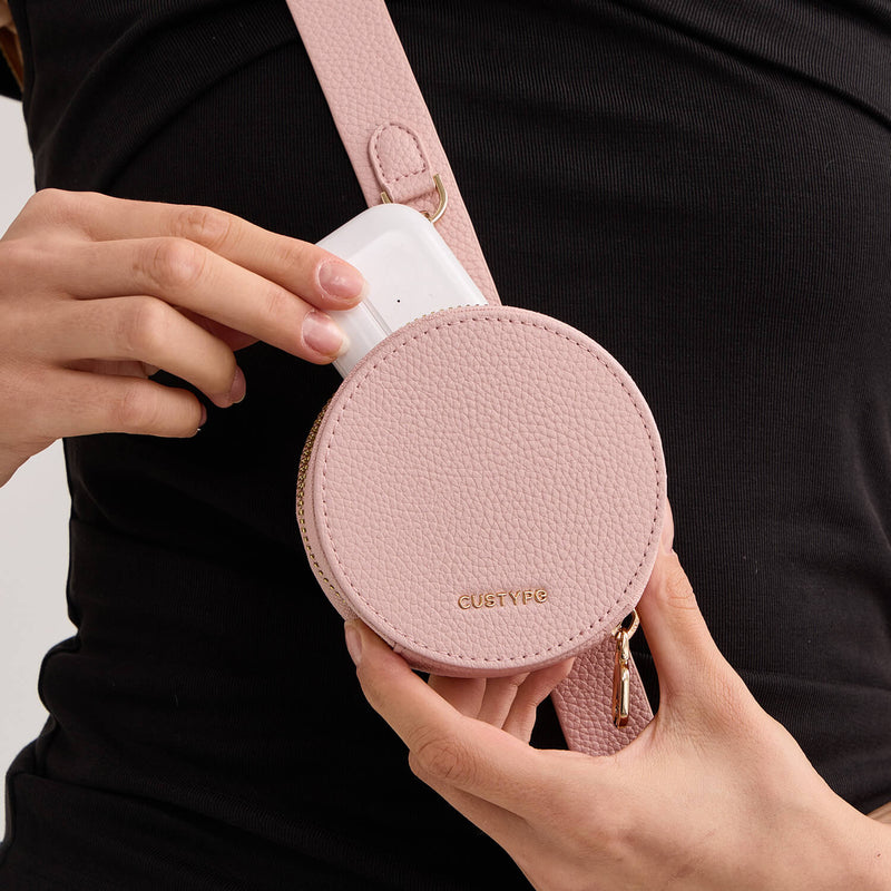 Pink leather round pouch for storage