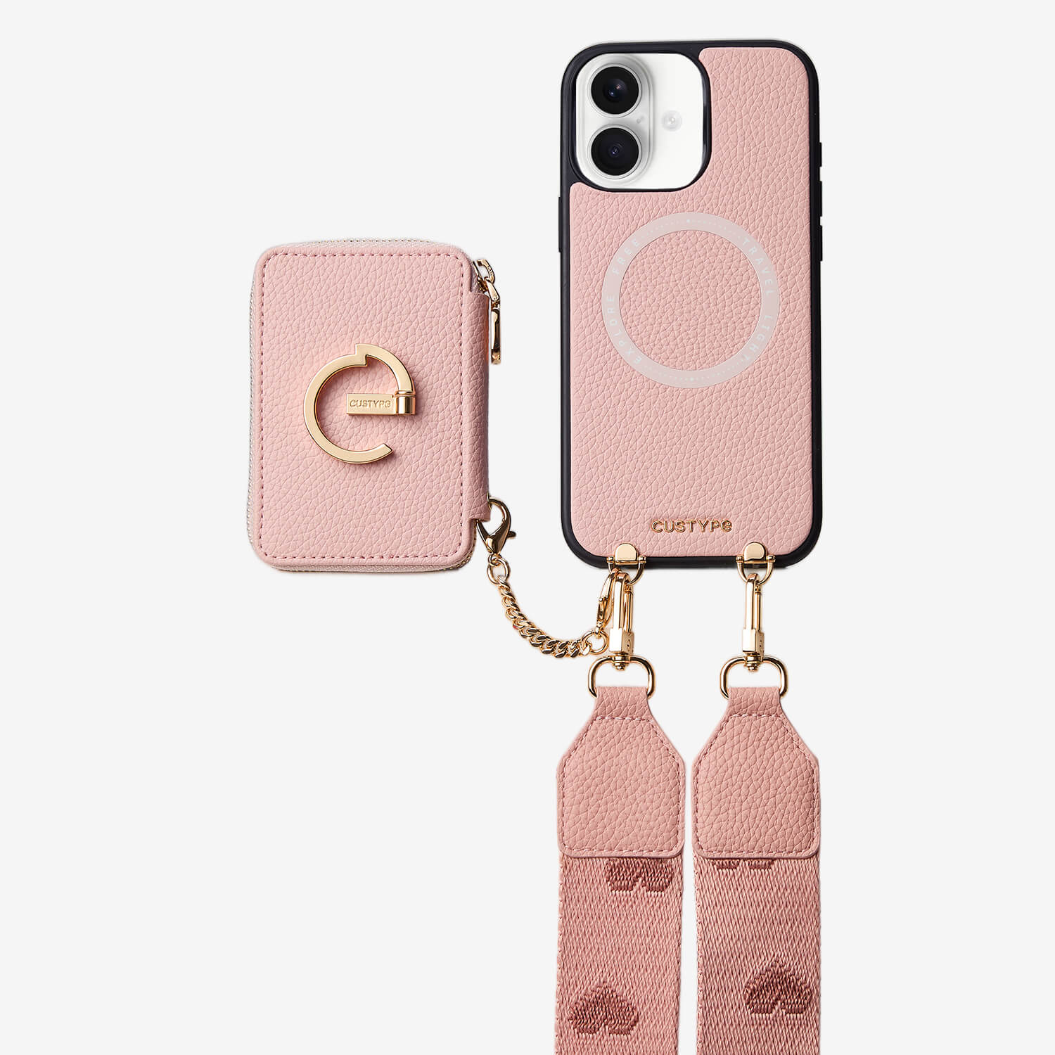 light pink leather phone case with strap