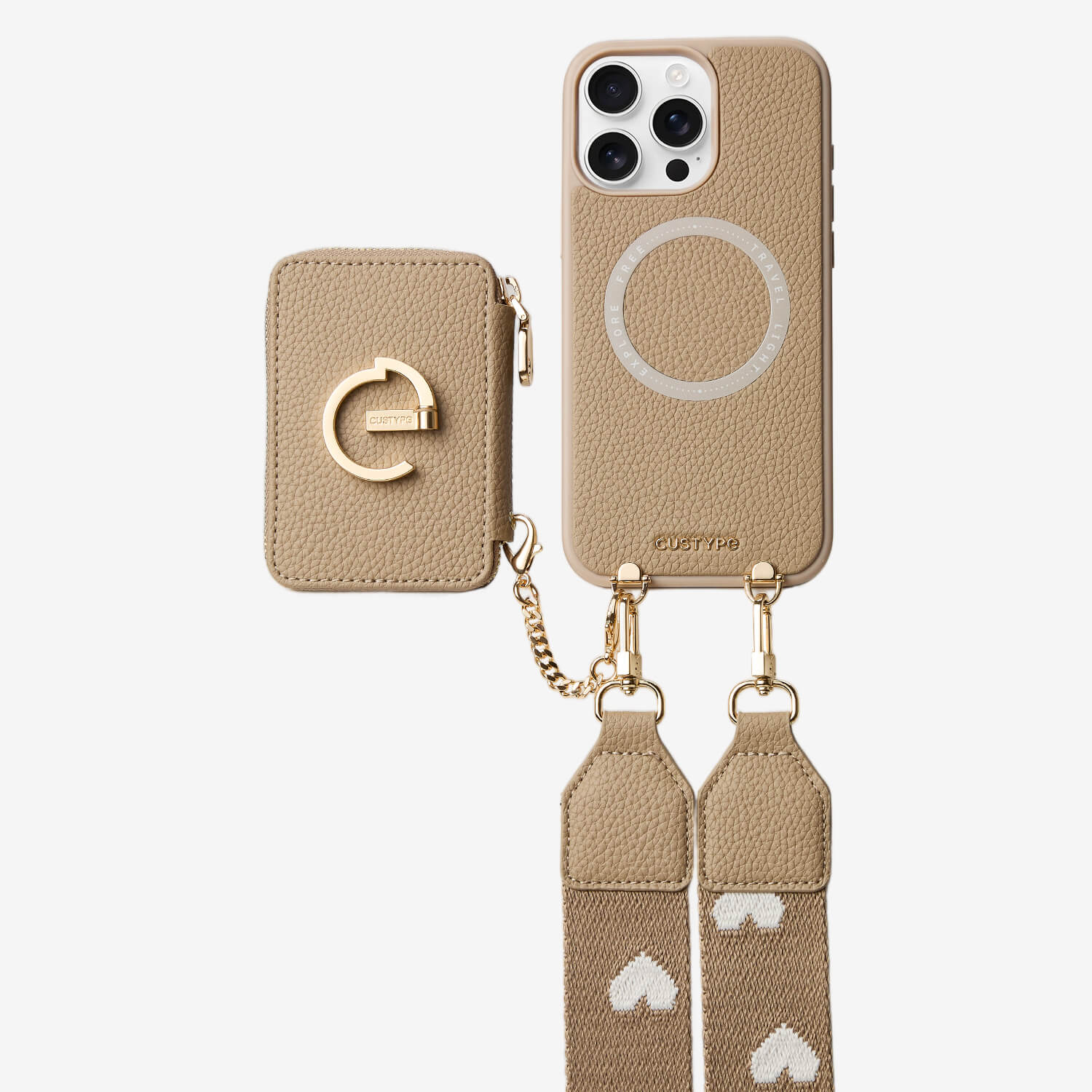 taupe cell phone purse case with shoulder strap