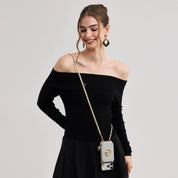 Allure Chain Series- Lanyard Magnetic Wallet Phone Case with Finger Holder - iPhone 13 Pro