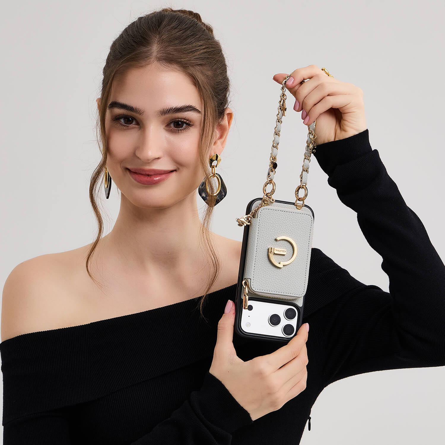 Allure Chain Series- Lanyard Magnetic Wallet Phone Case with Finger Holder-Custype