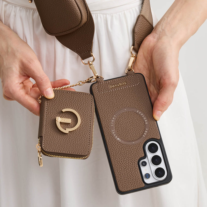 Mocha Samsung S26 Ultra
crossbody phone case with card holder for shopping

