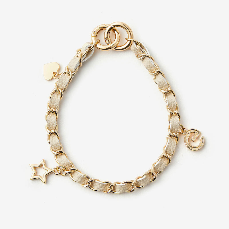 Elegant Chain Leather Wrist Strap- Lychee-Mobile Phone Accessories-PHONE CASE ACCESSORIES-Beige-Custype