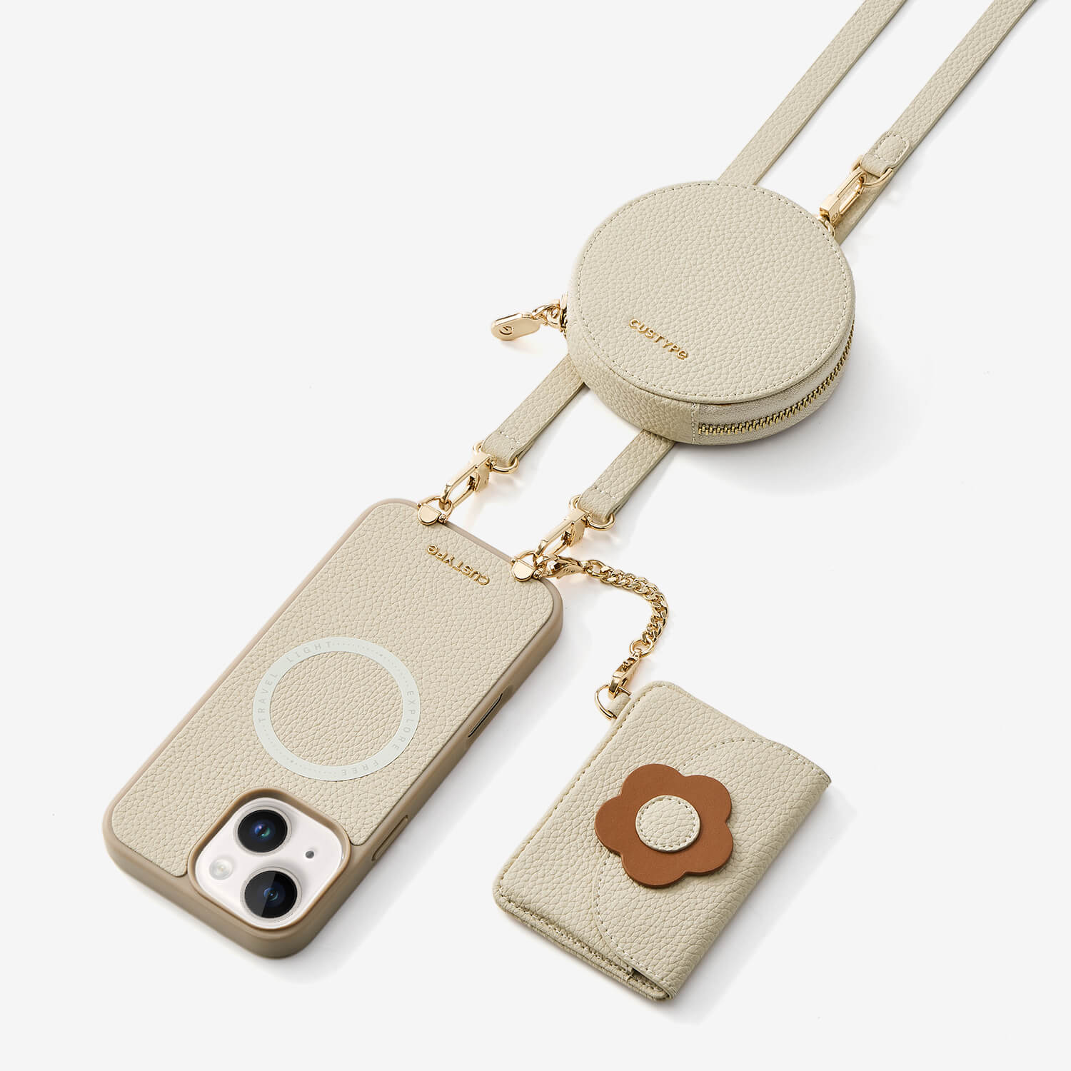 ブルームパル - レザークロスボディスマホケース（スリムウォレット付き）