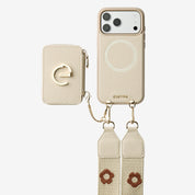 フラワー・ハッシュー製クロスボディスマホケース（ウォレット＆スタンド付き）