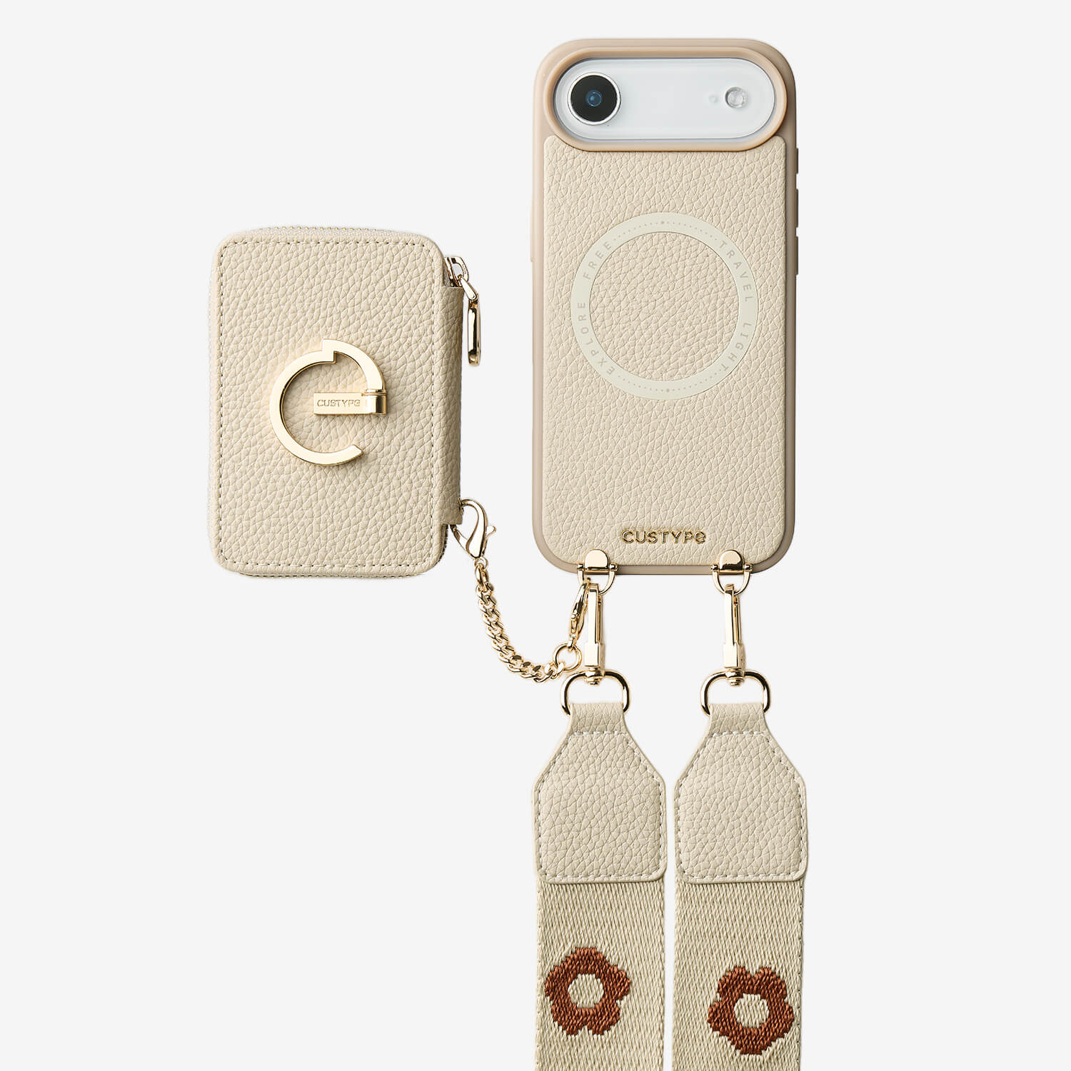 フラワー・ハッシュー製クロスボディスマホケース（ウォレット＆スタンド付き）