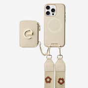 フラワー・ハッシュー製クロスボディスマホケース（ウォレット＆スタンド付き）