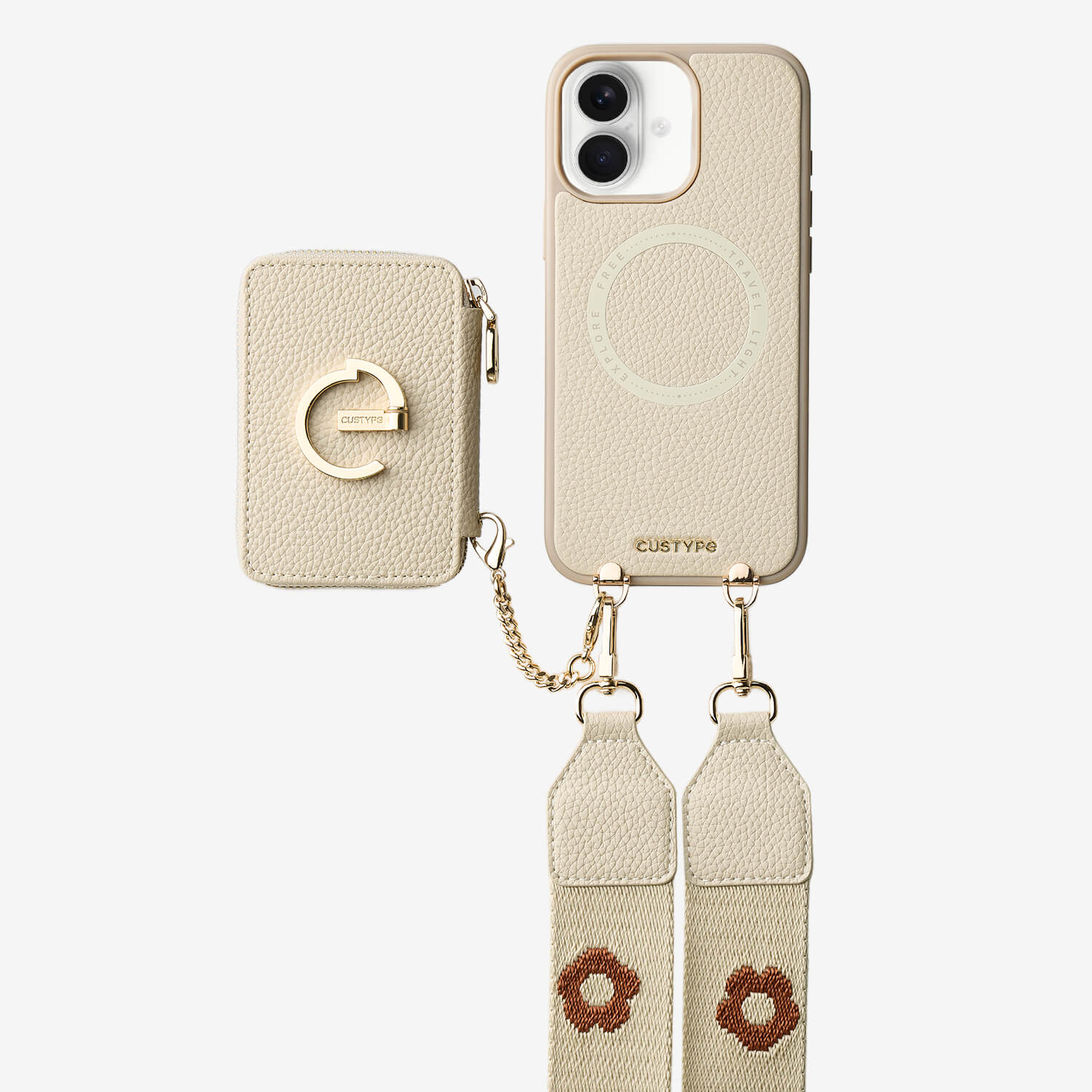 フラワー・ハッシュー製クロスボディスマホケース（ウォレット＆スタンド付き）