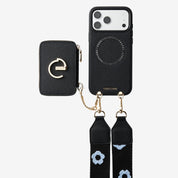 フラワー・ハッシュー製クロスボディスマホケース（ウォレット＆スタンド付き）