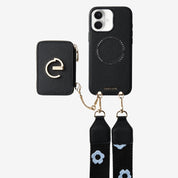 フラワー・ハッシュー製クロスボディスマホケース（ウォレット＆スタンド付き）