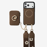 フラワー・ハッシュー製クロスボディスマホケース（ウォレット＆スタンド付き）