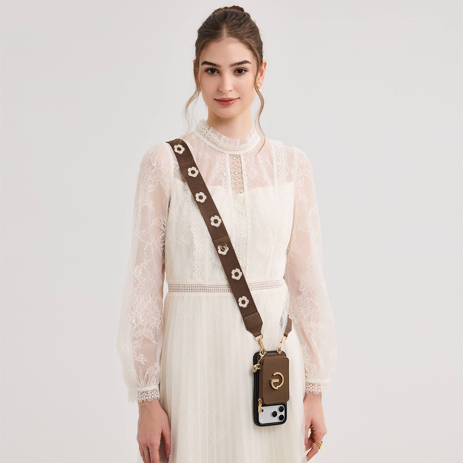 フラワー・ハッシュー製クロスボディスマホケース（ウォレット＆スタンド付き）