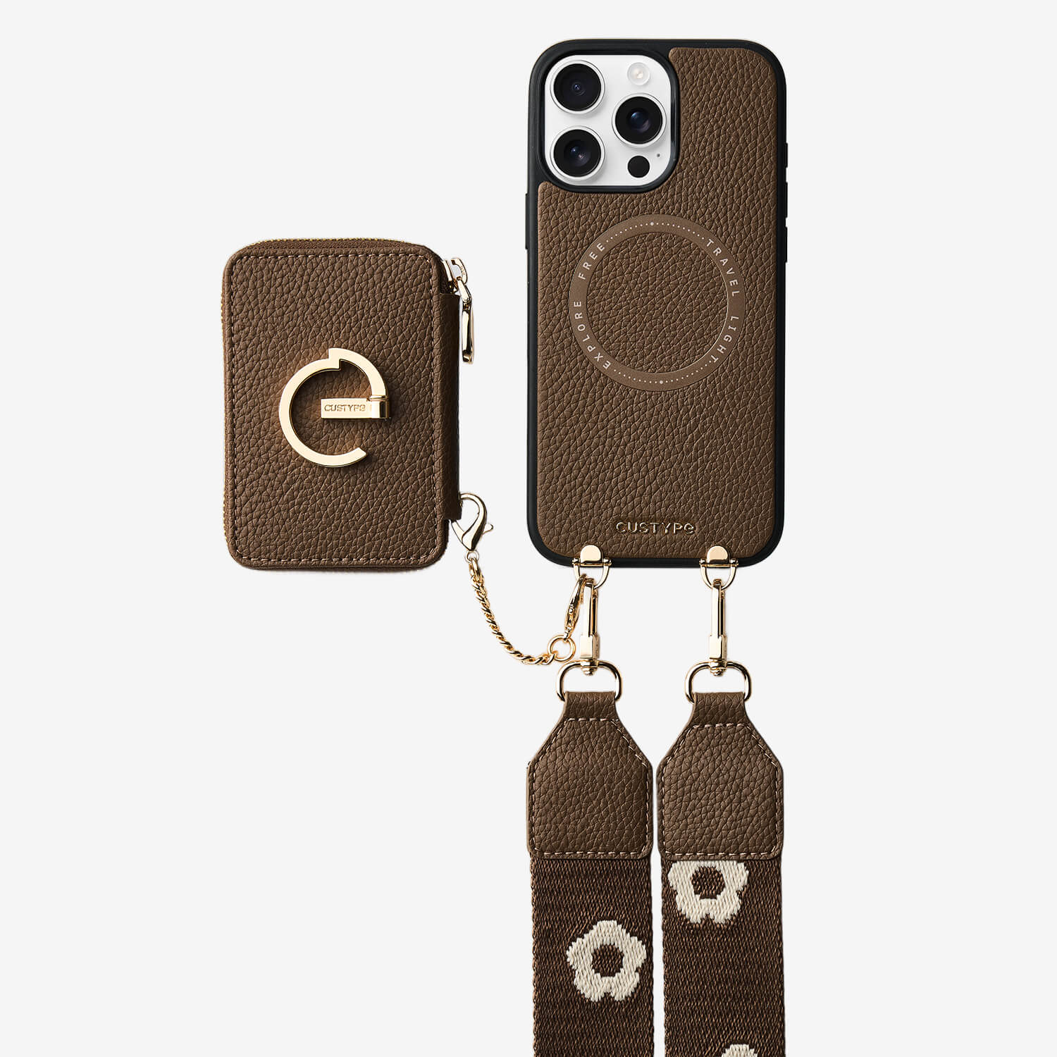 フラワー・ハッシュー製クロスボディスマホケース（ウォレット＆スタンド付き）