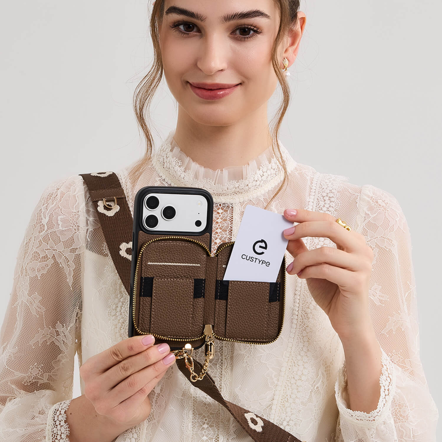 フラワー・ハッシュー製クロスボディスマホケース（ウォレット＆スタンド付き）