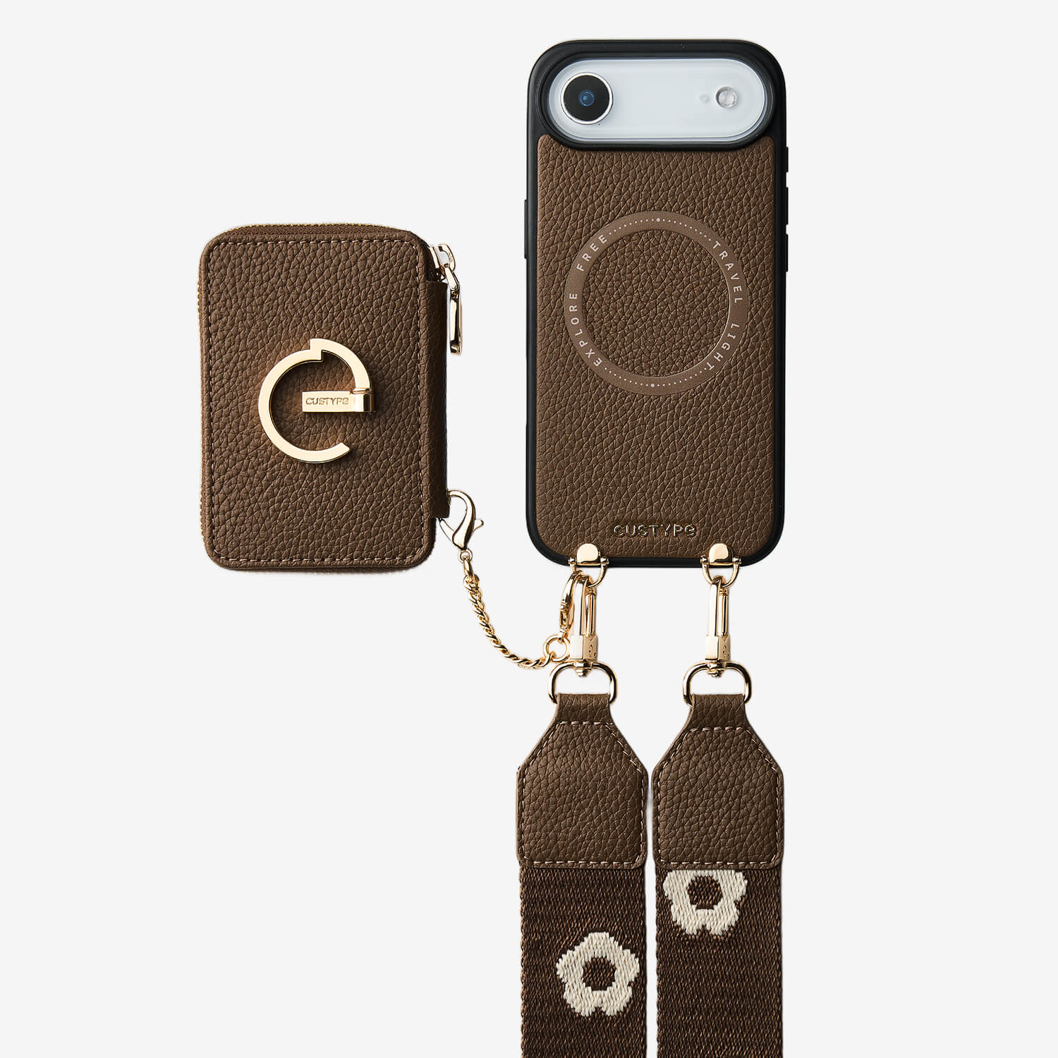 フラワー・ハッシュー製クロスボディスマホケース（ウォレット＆スタンド付き）