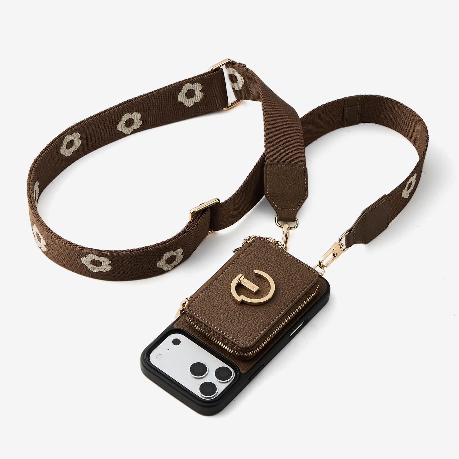 フラワー・ハッシュー製クロスボディスマホケース（ウォレット＆スタンド付き）