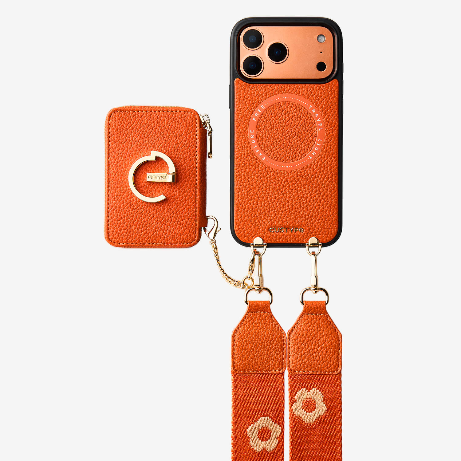 フラワー・ハッシュー製クロスボディスマホケース（ウォレット＆スタンド付き）