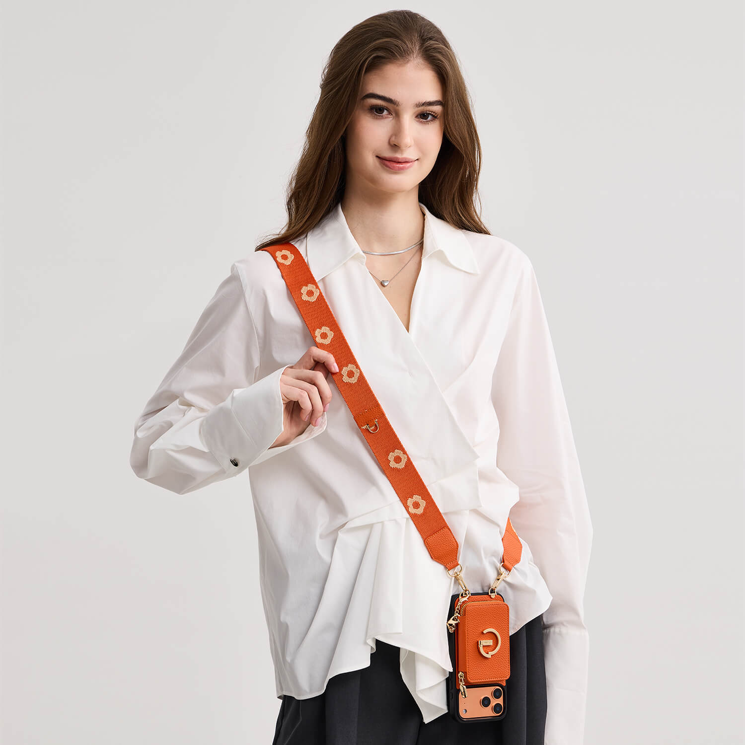 フラワー・ハッシュー製クロスボディスマホケース（ウォレット＆スタンド付き）