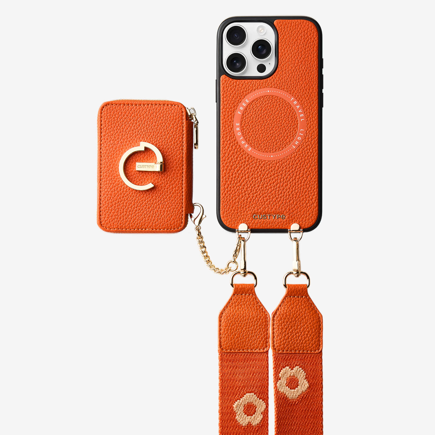 フラワー・ハッシュー製クロスボディスマホケース（ウォレット＆スタンド付き）