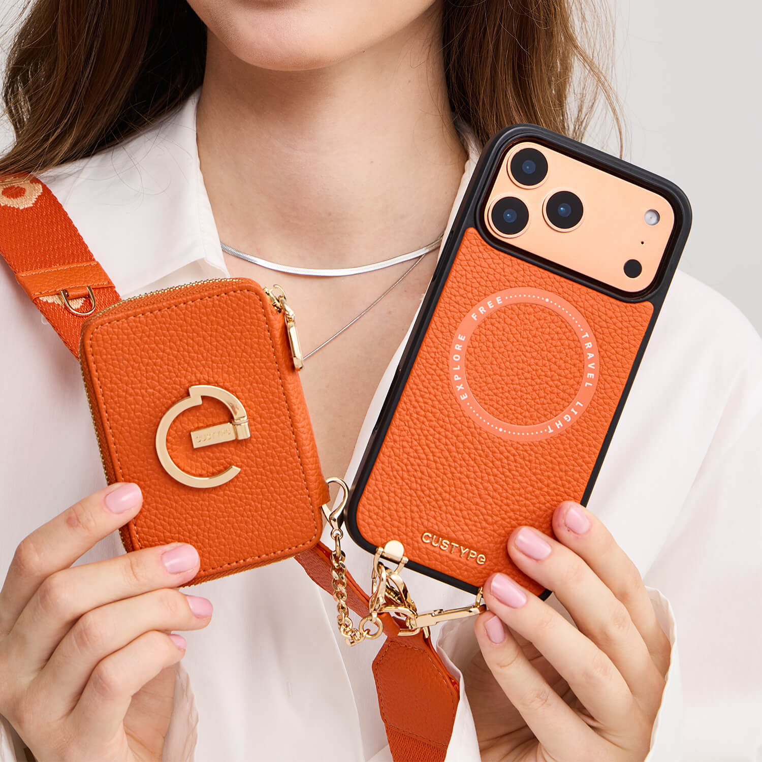 フラワー・ハッシュー製クロスボディスマホケース（ウォレット＆スタンド付き）