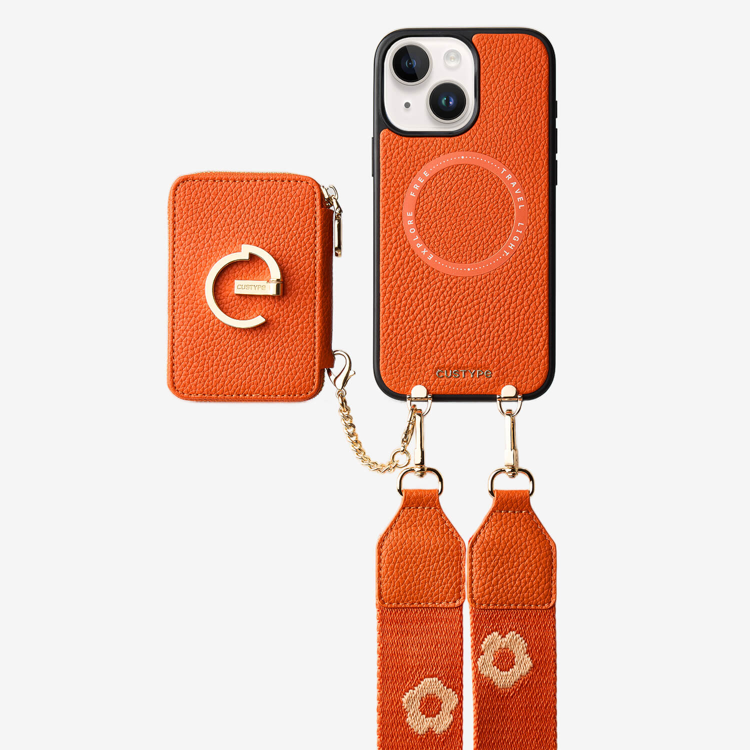 フラワー・ハッシュー製クロスボディスマホケース（ウォレット＆スタンド付き）