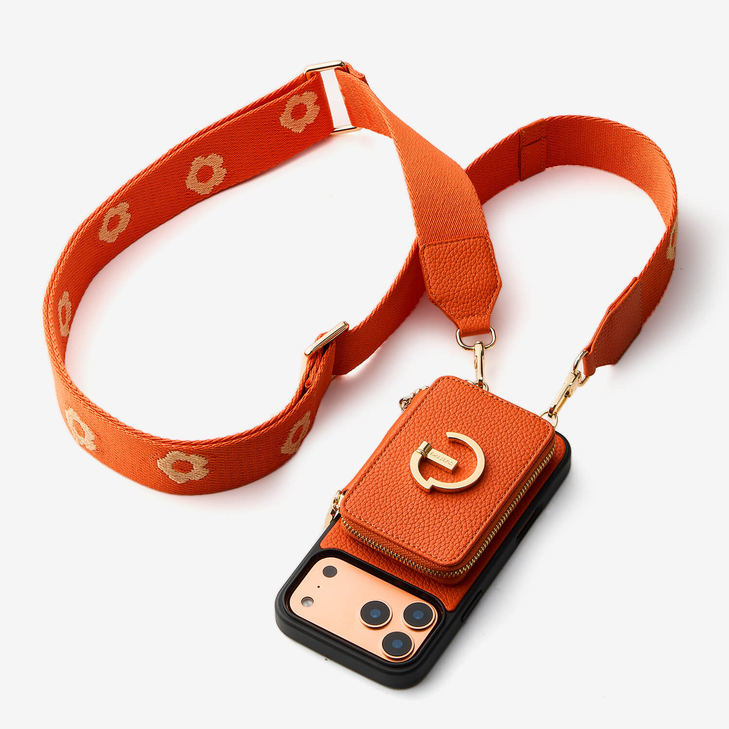 フラワー・ハッシュー製クロスボディスマホケース（ウォレット＆スタンド付き）