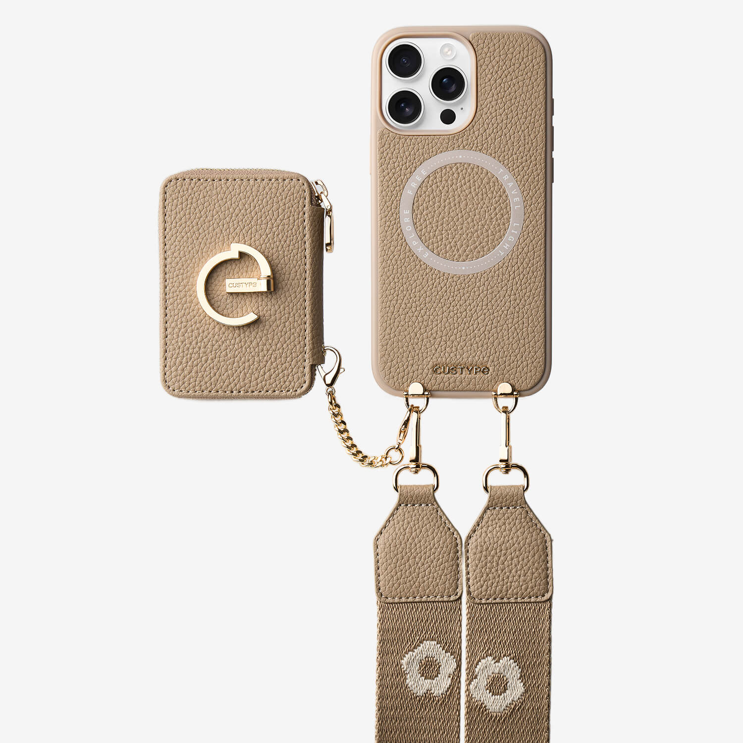 フラワー・ハッシュー製クロスボディスマホケース（ウォレット＆スタンド付き）