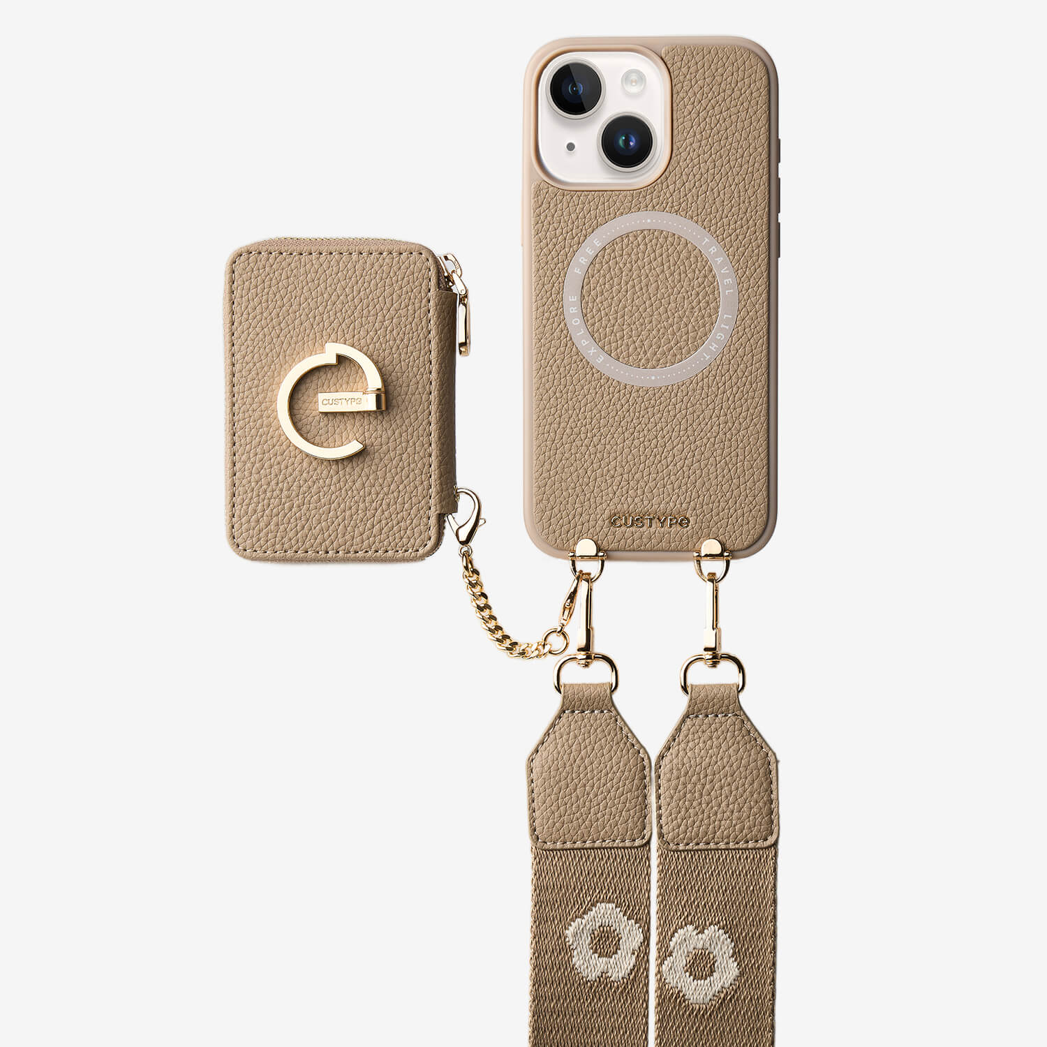 フラワー・ハッシュー製クロスボディスマホケース（ウォレット＆スタンド付き）