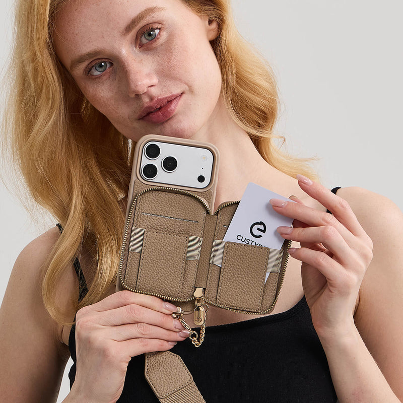 フラワー・ハッシュー製クロスボディスマホケース（ウォレット＆スタンド付き）