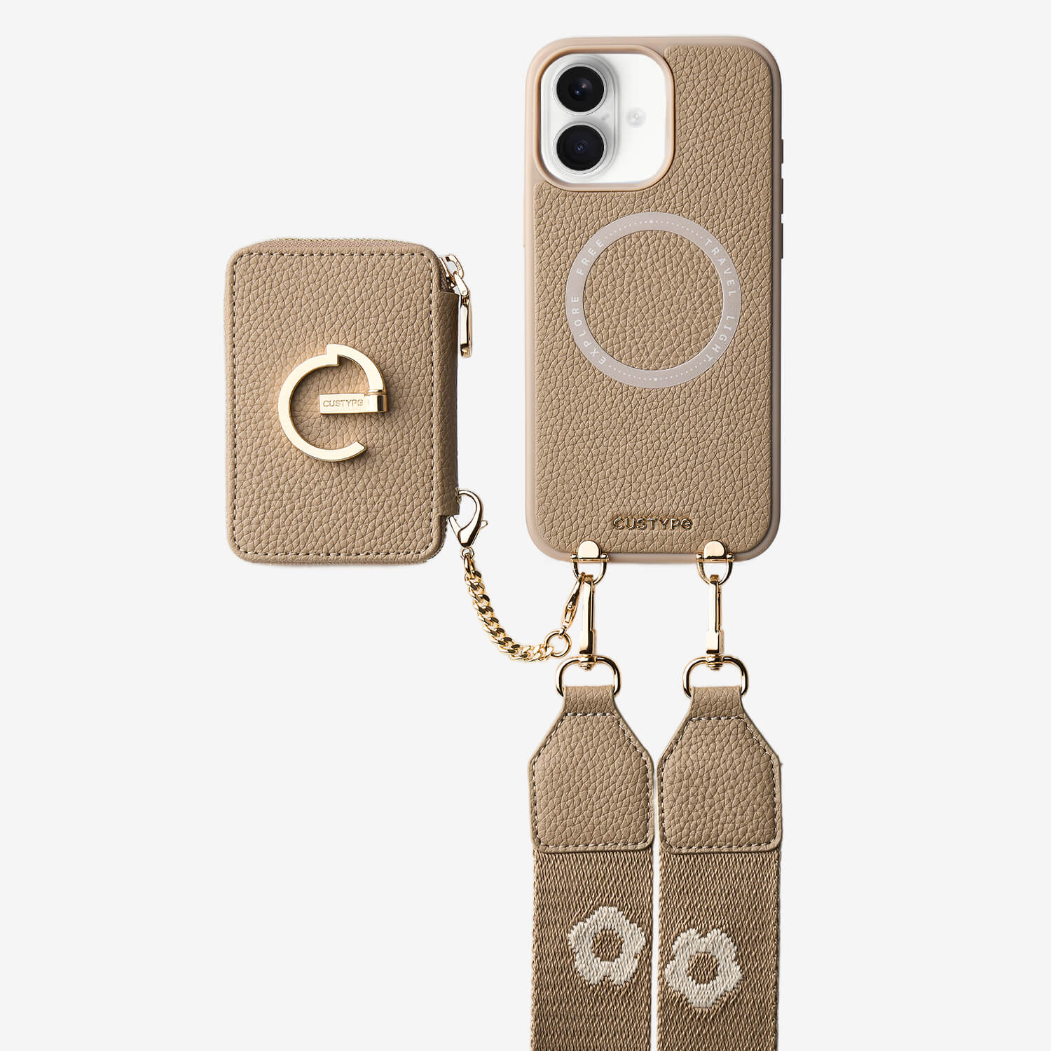 フラワー・ハッシュー製クロスボディスマホケース（ウォレット＆スタンド付き）