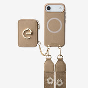 フラワー・ハッシュー製クロスボディスマホケース（ウォレット＆スタンド付き）