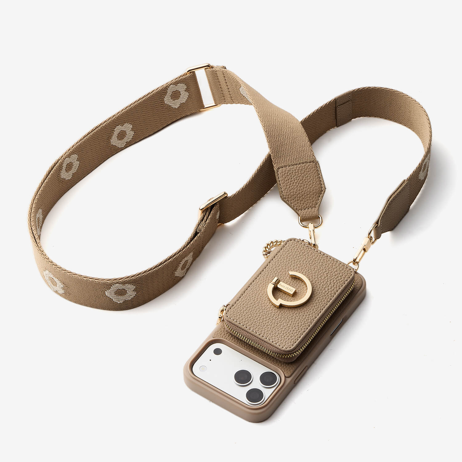 フラワー・ハッシュー製クロスボディスマホケース（ウォレット＆スタンド付き）