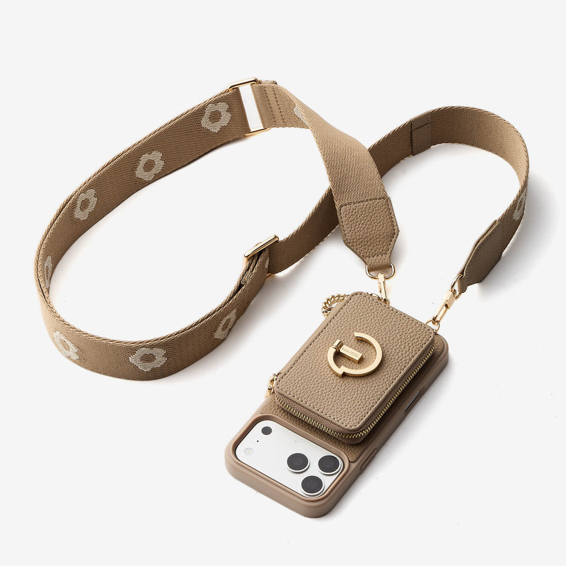 フラワー・ハッシュー製クロスボディスマホケース（ウォレット＆スタンド付き）