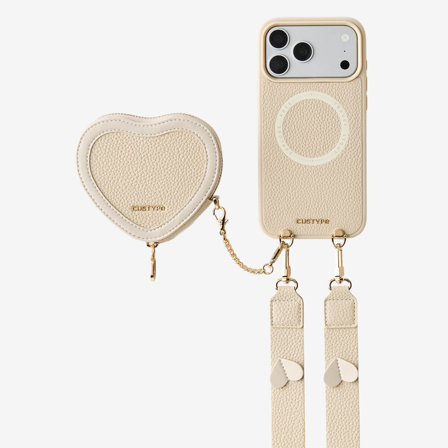 Unity Style- Leather iPhone Case with Raised Heart Crossbody Strap-Mobile Phone Cases-Custype