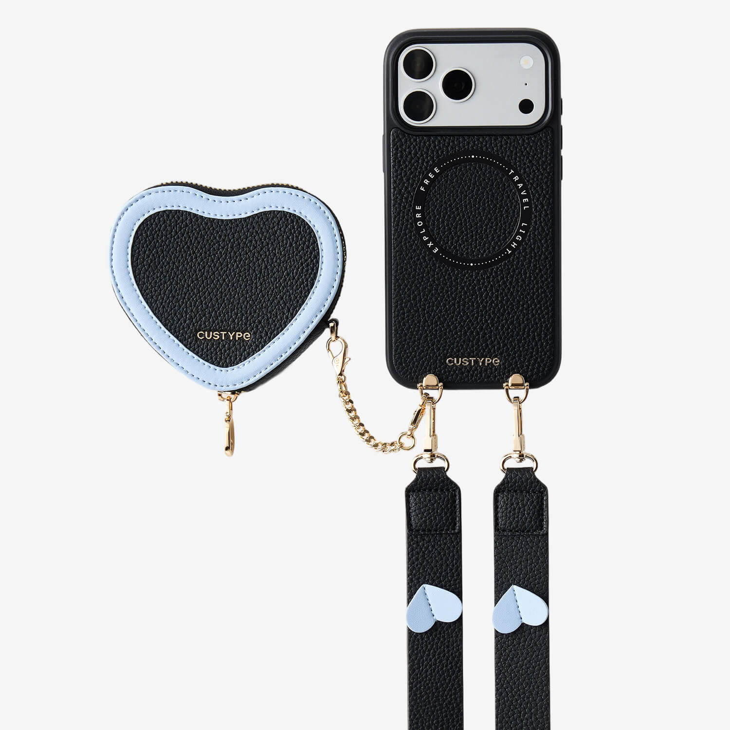 Unity Style- Leather iPhone Case with Raised Heart Crossbody Strap-Mobile Phone Cases-Custype
