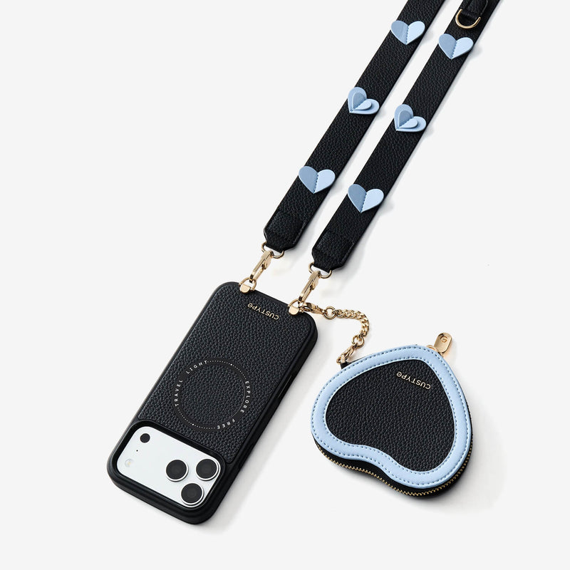 Unity Style- Leather iPhone Case with Raised Heart Crossbody Strap-Mobile Phone Cases-Custype