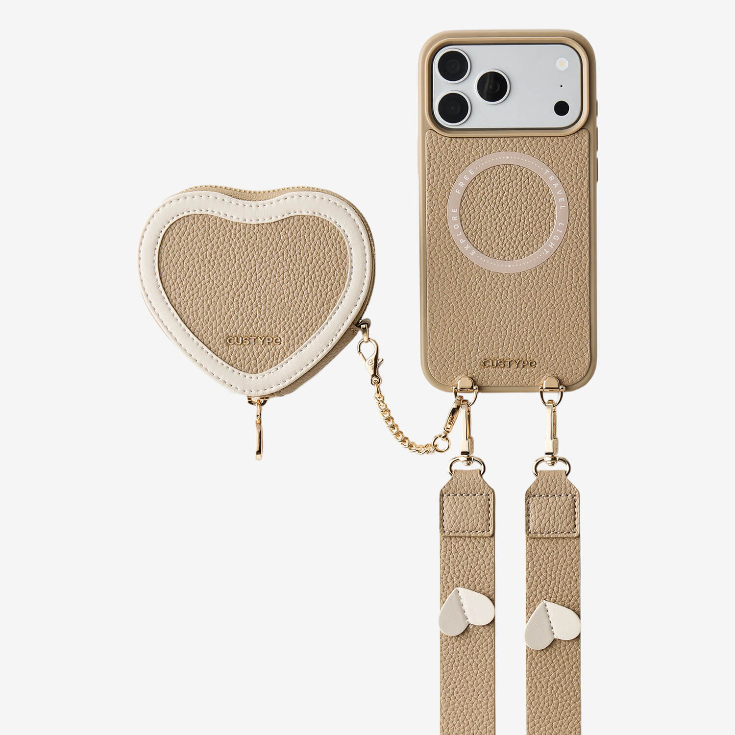 Unity Style- Leather iPhone Case with Raised Heart Crossbody Strap-Mobile Phone Cases-Custype