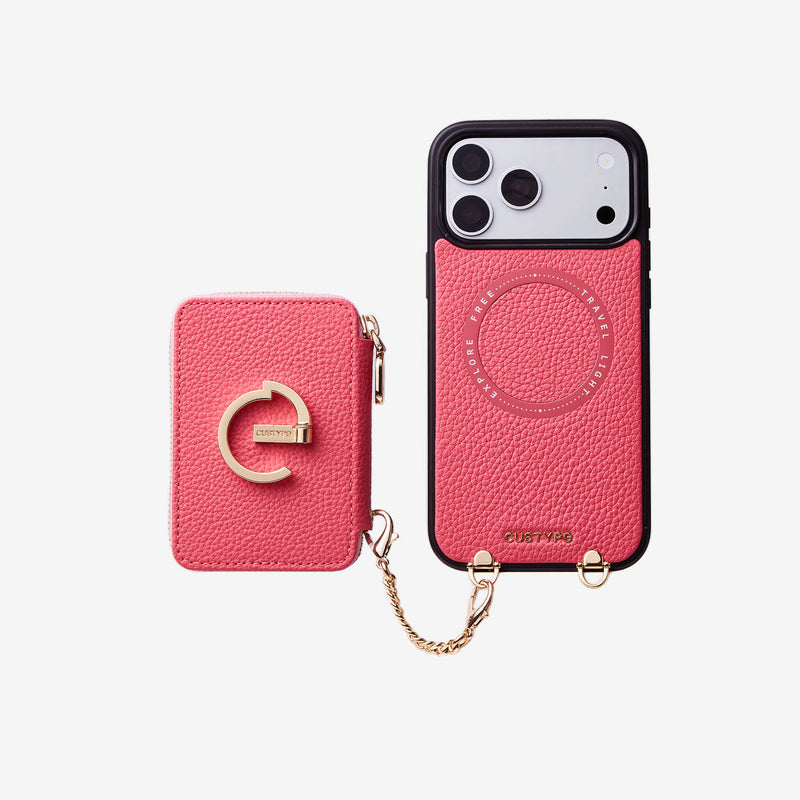 Silk Flair Set- Lychee Wrist Strap Wireless Charging Phone Case with Card Holder & Stand