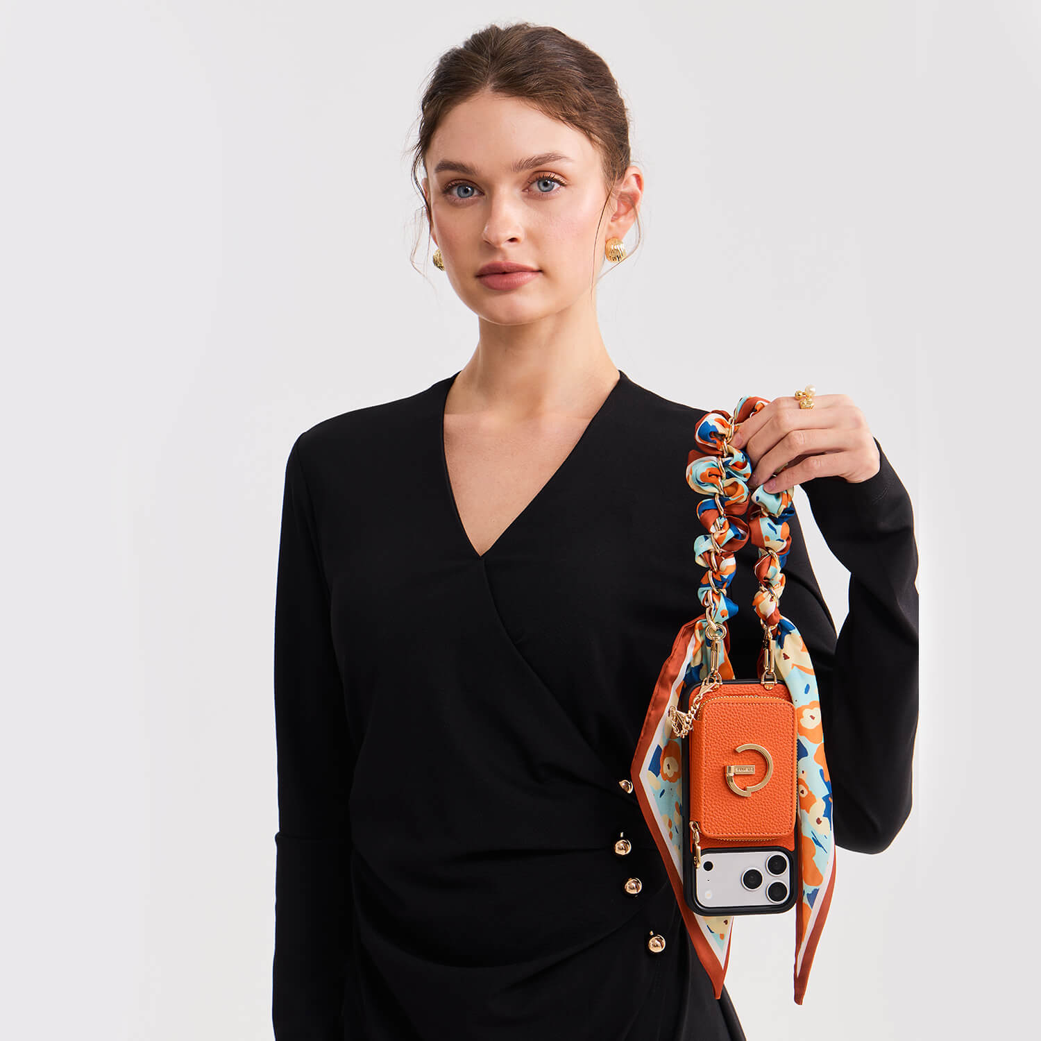 Silk Flair Set- Lychee Wrist Strap Wireless Charging Phone Case with Card Holder & Stand