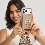 Silk Flair Set- Lychee Wrist Strap Wireless Charging Phone Case with Card Holder & Stand