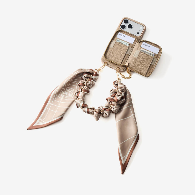 Silk Flair Set- Lychee Wrist Strap Wireless Charging Phone Case with Card Holder & Stand