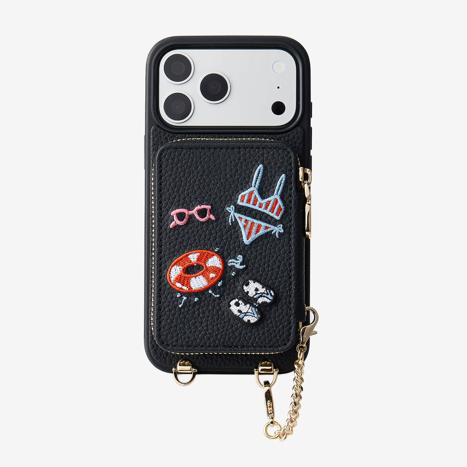iPhone 14 Pro ケース（ウォレット付き）：職人の刺繍と取り外し可能な