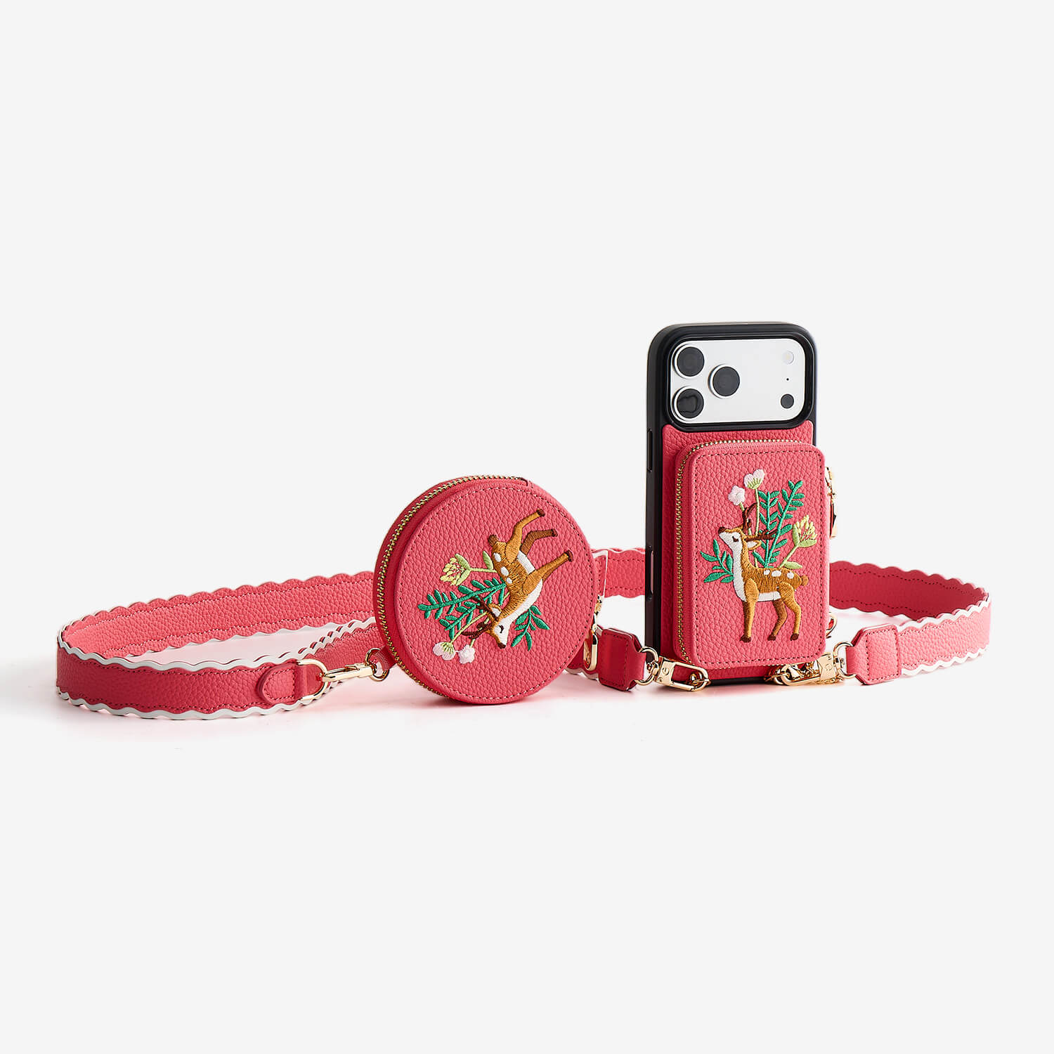 Embroidery Art- iPhone Wallet Case with Adjustable Crossbody Strap