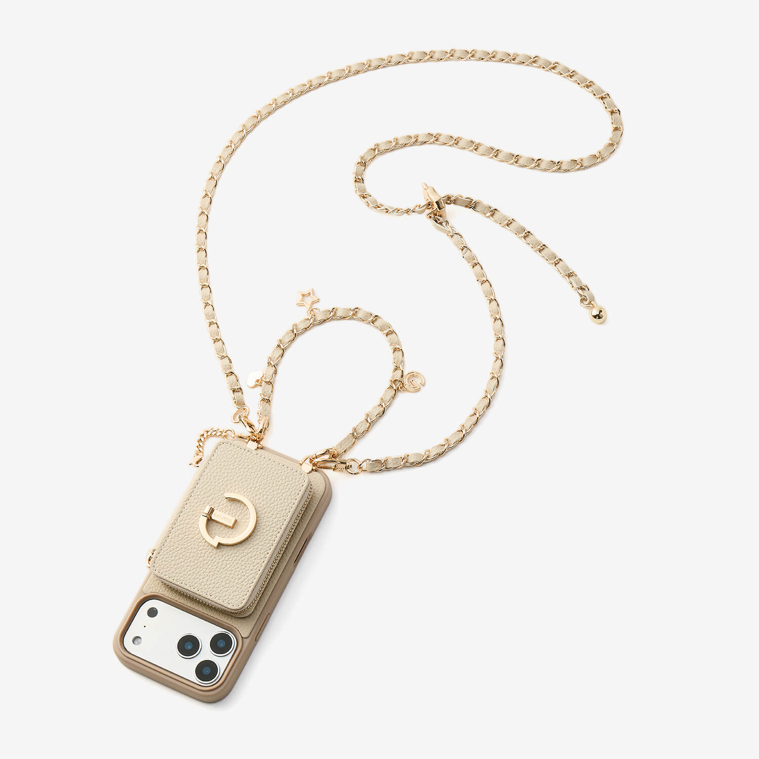 アリュールチェーンシリーズ - ストラップ付きマグネット式ウォレットフォンケース（フィンガーホルダー付き）