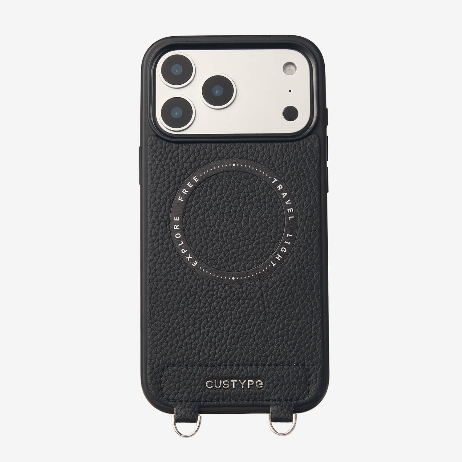 iPhone 17用レザー取り外し可能ウォレットケース（シルバー金具＆E