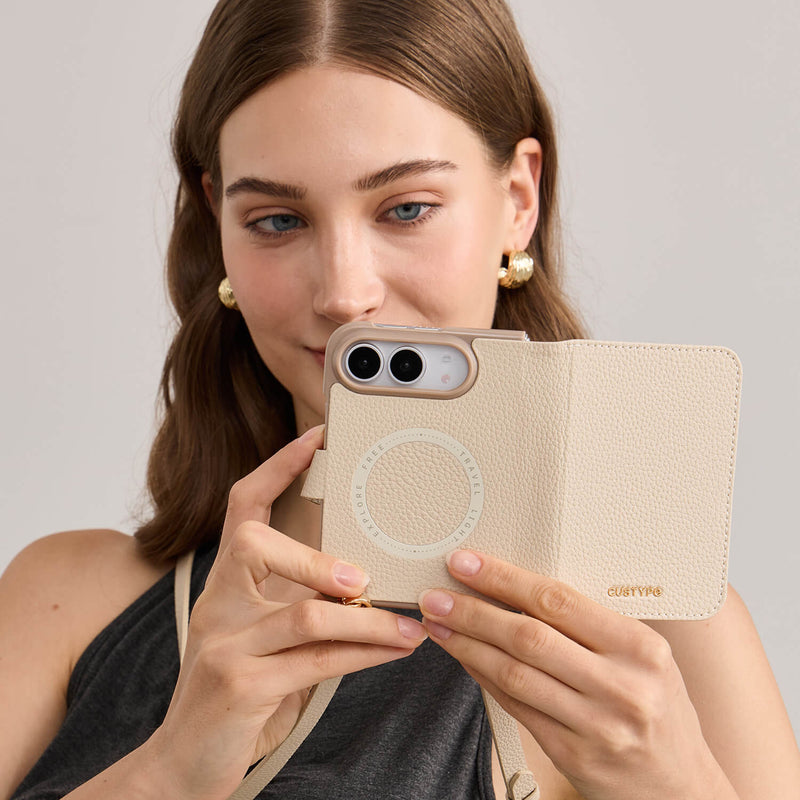 Beige iPhone 18 Ultra fold Leather iPhone case for women